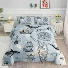 Kids Comforter Bedding Set for Boys Girls,Cartoon Compass Sailboat and Shark