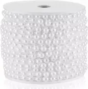 Half-Round Pearl Bead Garland String 27 Yards, 6MM Flat Pearl Beaded Spool Roll