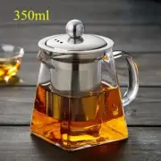 Glass Teapot With Stainless Steel Infuser 350ml Clear Steel Kettle Square Filter