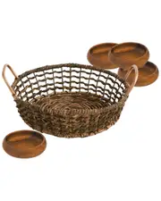 Woodard & Charles 5pc Metal/Acacia Wood Entertaining Set