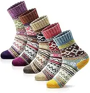 [CNZON] Women Winter Socks Warm Wool Thick Vintage Pattern Girls Cotton Socks Gift Box Christmas Xmas Patten