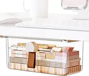 Under Desk Drawer - Sliding Under Counter Drawer | Under Desk Slide out Organizer | Clear Adhesive Container Holder | Home Organization for Pen Pencil Stationery Supplies Cosmetics