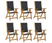 Folding Garden Chairs 6 pcs Solid Wood Acacia Textilene Black Adjustable Backrest