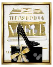 Fashion Books Stacked Glam Heels Framed Floater Canvas Wall Art by Madeline Blake