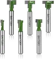 BAYTORY 6Pcs Keyhole Router Bits Set, 1/4" Shank Router Keyhole Bit Set -1/4 & 5/16 & 3/8 & 9/16 & 1/2 & 5/8 inch Blade Diameter for Wood Hex Bolt T-Track Slotting Milling Cutters Set (Green)