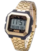 PUMA REMIX P5052 Watch Gold Tone Bracelet Digital Chrono Dual Time