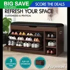 ALFORDSON Shoe Cabinet Bench Storage Rack Organiser Shelf 18 Pairs Walnut