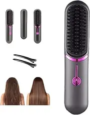 Styluse Hair Brush, Styluse Portable Hair Straightener Brush, 2-in-1 Straightener & Curler, 3 Adjustable Temperature, USB Rechargeable, Smooth, Frizz-Free for All Hair Type (Gray)