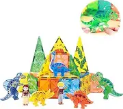 OMIPAWZ Dinosaur Magnetic Tiles, Dino Magnet Building Construction Toy for Boys Girls Kids Age 3 4 5 6 7 8 (49 PCS)