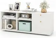 Giantex Storage Cabinet, Entryway Cabinet with 2 Drawers, 4 Cubes & Adjustable Feet, Floor Display Cabinet, Modern TV Console for Home Office, White