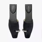 Tory Burch Pierced Mules Black Silver Leather Flats Size 8.5