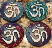 (2) Om Medallion "I am Serene" Raku Pottery NEW