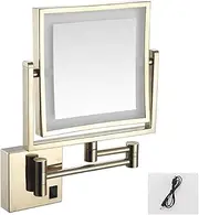 Rechargeable Wall Mounted Makeup Mirror with Lights, Double-Sided 1X/3X Magnifying Mirror, 360° Swivel Extendable LED Bathroom Vanity Mirror,Gold