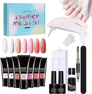 Nail Kit Set with Everything,Poly Extension Nail Kit with UV Light | Nude Thickening Solution 7 Colors Builder Toenail Art for Women