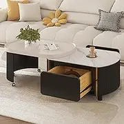 EKDJSN Nesting Coffee Table Set of 2, Closed Storage Center Table, Telescopic Coffee Tables Design, for Small Space, Office, Bedroom, No Assembly, Black/White(Black)
