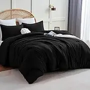 CozyLux Black Comforter Set California King Size, 3 Pieces Cal King Solid Breathable Boho Style Bedding Sets Oversized, Luxury Soft Microfiber Comforter for All Season(1 Comforter & 2 Pillowcases)