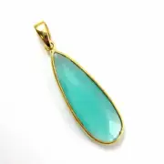 Peru Chalcedony Bezel Gemstone with Bail- Gold Vermeil Elongated Teardrop -40mm