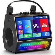 Karaoke Machine with Lyrics Display Screen for Adults, Bluetooth Speaker with 2 Rechargeable UHF Mics, 14" Tablet, 800W Peak Power, DJ Lights, Portable Karaoke System for Party (Black)