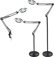 Psiven Magnifying Glass Floor Lamp, Dimmable LED Magnifying Lamp with Clamp and Stand (3 Lighting Modes, Memory Function, 5 Diopter) Floor Lamp with Magnifier for Reading, Craft, Task
