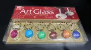 New In Box Set of 6 Art Glass Christmas Wine Charms Cheers Dress Up Wine Bottles