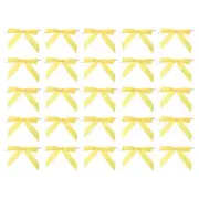 50Pcs Small Twist Tie Bows 3.5" Mini Fabric Satin Ribbon Flower Bows Yellow