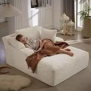 49.2" W Oversized Chaise Daybed Lounge Sleeper Sofa Full Foam Cloud Sofa&Couch, Luxury Plush Corduroy Upholstered Couch Extra Wide Living Room Sofabed with 3 Pillows for Home/Apartment/Bedroom
