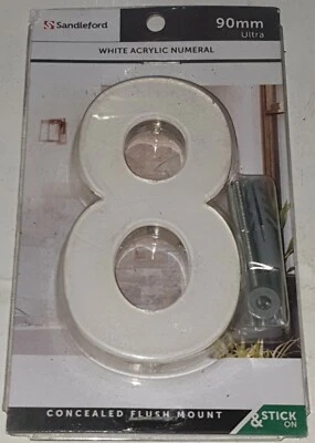 #8 / 8 - Sandleford ULTRA WHITE ACRYLIC NUMERAL [90mm] FREE POST
