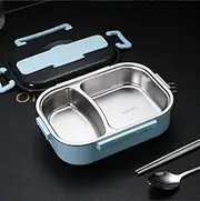 Portable All-in-One Stainless Steel Insulated Bento Lunch Box with Compartments and Utensils (2 compartments Blue)