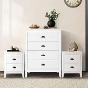 Oikiture Dressers Chest of Drawers and 2 Bedside Tables Vintage Bedroom Set White