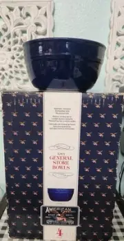 Set Of 4 American Living Iron Stone General Store Bowls Blue Navy NIB NEW
