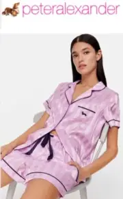 Peter Alexander Ladies PJ Pyjamas Satin Stripe Shortie Set (Small) Lilac