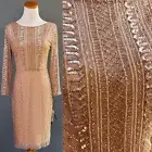 Adrianna Papell Mauve Net Rose Gold Beaded Art Deco Cocktail Dress NWT $279 S 4