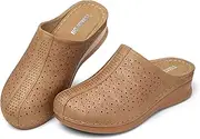 [TEMOFON] Clogs for Women Mules Slip on: Closed Toe Sandals, Summer Shoes Dressy, Comfortable Walking Wedge Clogs