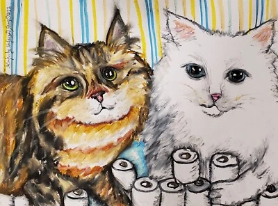 Siberian Cat TP Hoarders Art Print 5 x 7 Signed by Artist KSams
