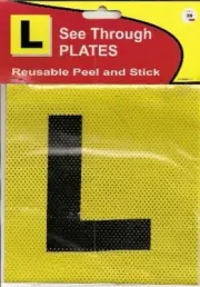 SEE THROUGH L PLATES LEARNER DRIVER YELLOW REUSEABLE PEEL & STICK PLATE