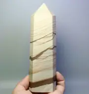 1.6lb Natural Polished Wood Grain Stone Quartz Crystal Tower Obelisk Wand Point