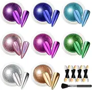 Beetles Gel Polish 8 Colors Chrome Powder for Nails - Pink Purple Blue Green Silver Golden Rainbow Mirror Effect Manicure Art Decoration - Holographic Pigment