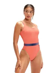 Speedo Belted Deep U-Back Swimsuit - Orange / Purple - Womens UK 42