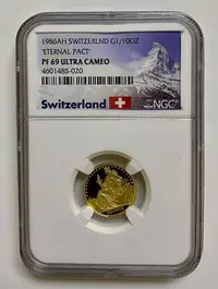 在飛比找Yahoo!奇摩拍賣優惠-瑞士1986年女神金幣評級NGC69分 殊標 （永恒契約）3