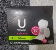U BY KOTEX BALANCE Heavy 16 ULTRA THIN PADS+WINGS