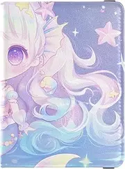[Amooorous] Chibi - Style Cute Mermaid Colorful Leather decorative passport holder for travel men Vaccine Case Protector Cover Card Holder Passport Case Ultra Slim, chibi - style cute mermaid colorful, 1 size