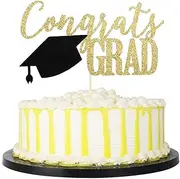 PALASASA Congrats Grad Cake Topper, 2019 Graduate Party Decorations (Gold 6.6inch)
