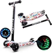 YULUOO Scooters for Kids Age 2-8 Boys Girls, 3 Wheel Kick Scooter with Light Up LED Wheels, Kids Scooter with 3 Adjustable Height,Rear Brake,Lean to Steer, Detachable ＆ Portable Lightweight Design