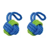 2x Rosewood Rubber & Rope Ball Tug Medium Pet Dog Chewing/Tugging Play Toy Asst