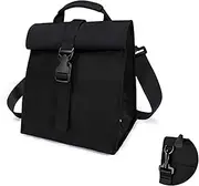 Insulated Rolltop Lunch Bag,Foldable, Leakproof Cooler Bag with Adjustable Shoulder Strap,Perfect for School and Office (Black)
