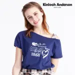 【KINLOCH ANDERSON】斜肩短袖上衣 可愛格紋熊熊愛心肩帶連袖T恤 棉T KA108302355 金安德森女裝(寶藍)