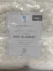 Pottery Barn Kids Carved Cable Sherpa Bed Blanket, Twin, Ivory