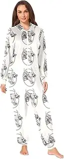 [AIXIWAWA] (Cow Head Clipart Adult Onesie Pajamas, One Piece Pajama Jumpsuits for Men Women Zip Front Unisex