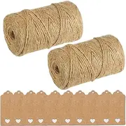 3Ply Jute Rope 2 Pack,328 Feet Long Garden Jute String, Heavy Duty Brown Jute Twine,for DIY Cat Scratcher, Gardening, Bundling and Craft Decoration,Industrial Packing