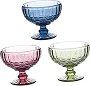 COLLBATH 3Pcs Footed Dessert Bowl Elegant Glass Ice Cream Containers Stylish Pudding Cups for Fruit Salad Snacks Trifle Microwave Refrigerator Safe Unique Kitchen Accessory